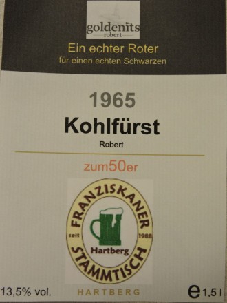 Franziskaner Stammtisch Hartberg 2015 Etikett Weinflasche Robert 50er